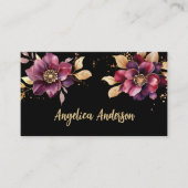 フローラエレガントパープルゴールデンブラック名刺 名刺 (正面)