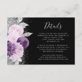 フローラエレガントパープルシルバーブラック結婚ズ詳細 エンクロージャーカード (正面)