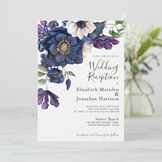 フローラエレガントパープルネイビーウェディングレセプション 招待状 (スタンド正面)