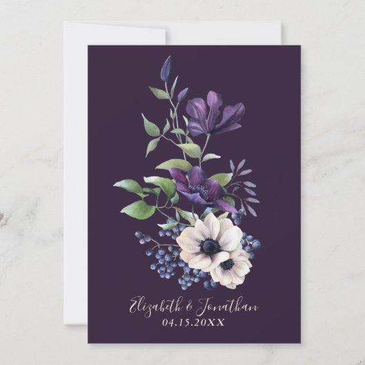 フローラエレガントパープルネイビーウェディングレセプション 招待状 (裏面)