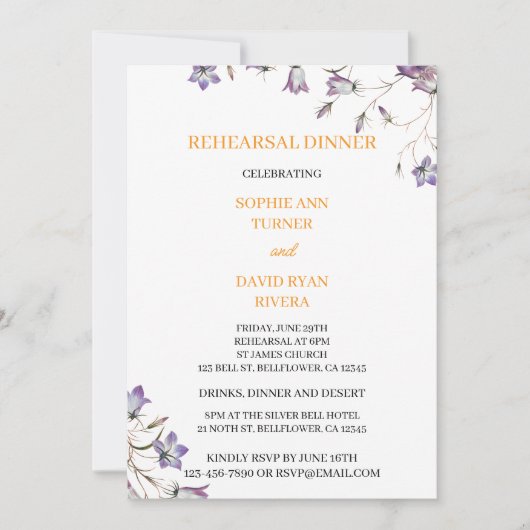 フローラエレガントパープルベルフラワーリハーサルディナー 招待状 (正面)