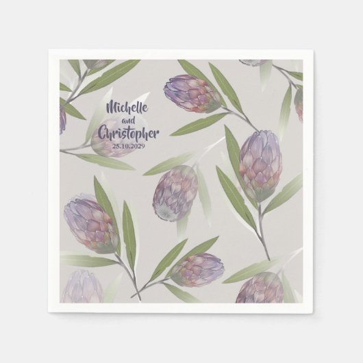 フローラエレガントパープルベージュ結婚ズ スタンダードカクテルナプキン (正面)