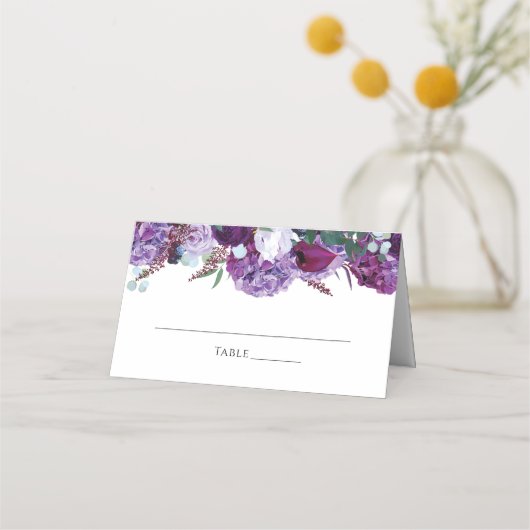 フローラエレガントパープル結婚植物薬 プレイスカード (正面)