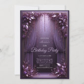 フローラエレガントパープル誕生日パーティーへの招待 招待状 (正面)