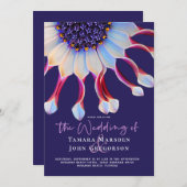 フローラエレガントパープル&ピンクアフリカデイジー結婚ズ 招待状 (正面/裏面)