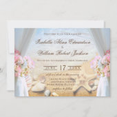 フローラエレガントヒトデ熱帯ビーチ結婚式 招待状 (正面)