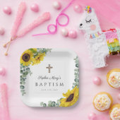 フローラエレガントヒマワリ十字洗礼 ペーパープレート (パーティー)