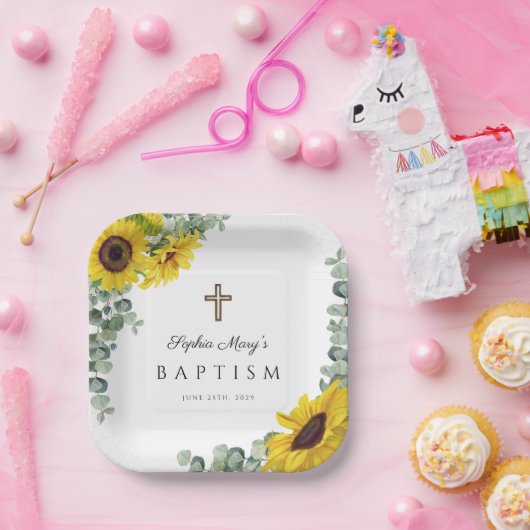 フローラエレガントヒマワリ十字洗礼 ペーパープレート (パーティー)