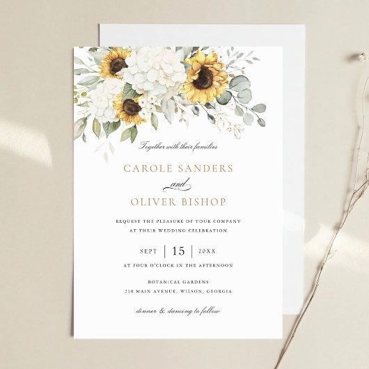 フローラエレガントヒマワリ白あじさい結婚の 招待状
