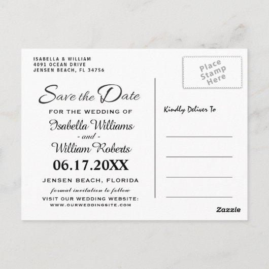 フローラエレガントビーチ夏の結婚式の日付を保存 ポストカード (裏面)