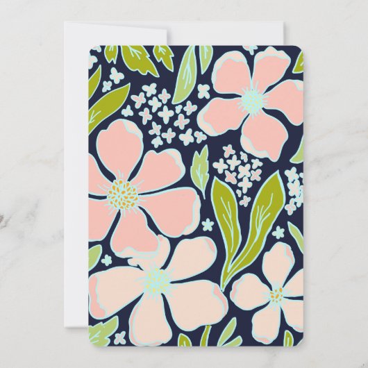 フローラエレガントピンクとブルーの誕生日Bash 招待状 (裏面)