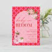 フローラエレガントピンクのタイルベビーで開花の赤ちゃんシャワー 招待状 (スタンド正面)