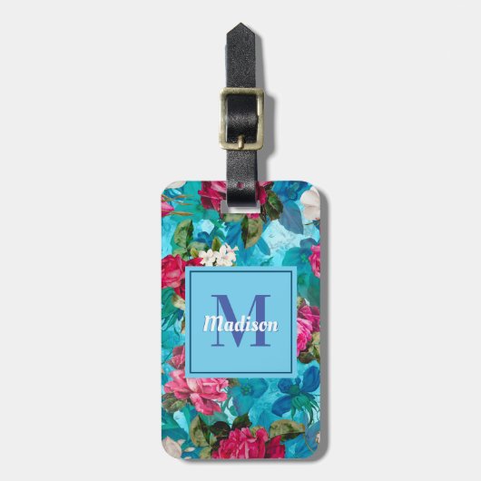 フローラエレガントピンクの花模様 ラゲッジタグ (正面縦)