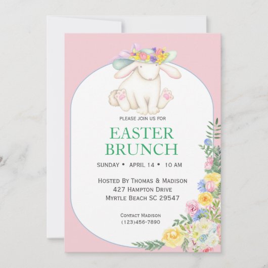 フローラエレガントピンクイースターブランチ招待状 招待状 (正面)