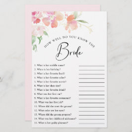 フローラエレガントピンクウォーター色ブライダルシャワーゲーム