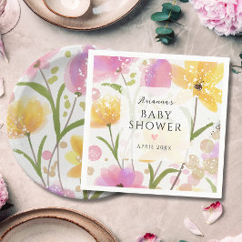 フローラエレガントピンクガール赤ちゃんシャワー スタンダードカクテルナプキン