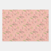 フローラエレガントピンクグリーン植物性ブライダルシャワー ラッピングペーパーシート (正面3)
