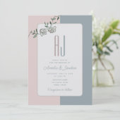 フローラエレガントピンクダスティブルーウェディング招待 招待状 (スタンド正面)