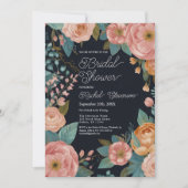 フローラエレガントピンクネイビーピオニーブライダルシャワー 招待状 (正面)