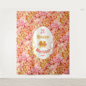 フローラエレガントピンクハッピー21歳の誕生日の背景 タペストリー (正面)