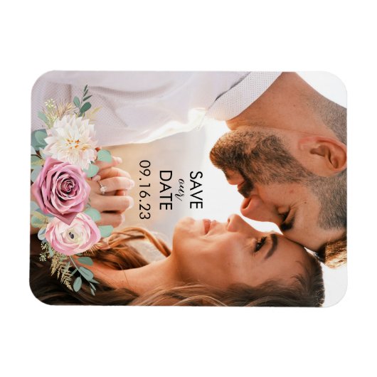 フローラエレガントピンクブラック日付磁石を保存 マグネット (横)