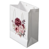 フローラエレガントピンクブルゴーニュ水彩牡丹 ミディアムペーパーバッグ (正面アングル)