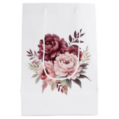 フローラエレガントピンクブルゴーニュ水彩牡丹 ミディアムペーパーバッグ (裏面)