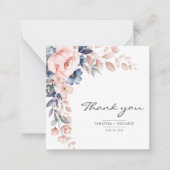 フローラエレガントピンクブルーウォーター色サンキューカード ノートカード (正面)