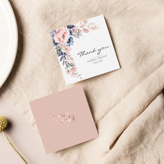 フローラエレガントピンクブルーウォーター色サンキューカード ノートカード
