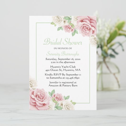 フローラエレガントピンクホワイトローズブライダルシャワー 招待状 (スタンド正面)