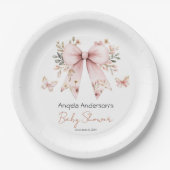 フローラエレガントピンクボウガール赤ちゃんシャワー ペーパープレート (正面)