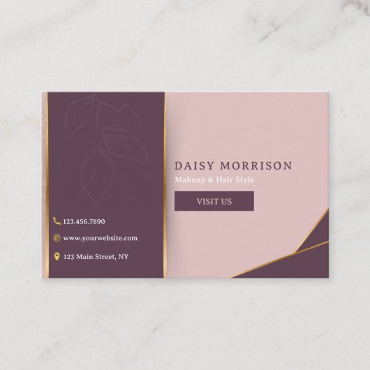 フローラエレガントピンクメイクアップアーティストヘアサロン 名刺 (正面)