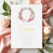 フローラエレガントピンクリースガールバプテスマ 箔招待状