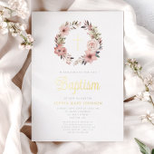 フローラエレガントピンクリースガールバプテスマ 箔招待状