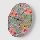 フローラエレガントピンクローズパターン ラージ壁時計 (傾斜)
