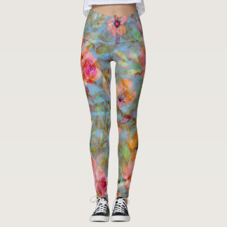 フローラエレガントピンクローズパターン レギンス