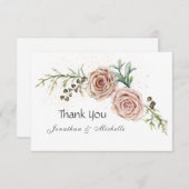 フローラエレガントピンクローズヴィンテージウェディング サンキューカード (正面/裏面)