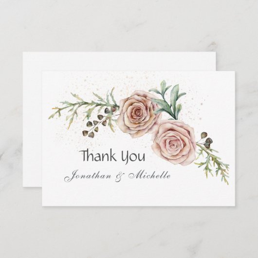 フローラエレガントピンクローズヴィンテージウェディング サンキューカード (正面/裏面)
