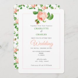 フローラエレガントピンクローズヴィンテージウェディング 招待状