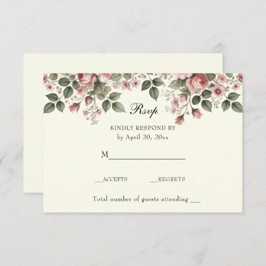 フローラエレガントピンクローズ 出欠カード (正面/裏面)