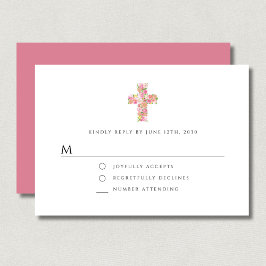 フローラエレガントピンク宗教十字少女バプテスマ 出欠カード