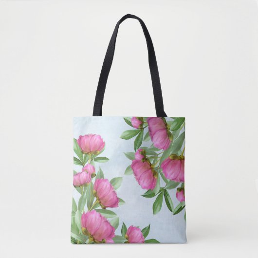 フローラエレガントピンク牡丹シンプル園の花 トートバッグ (正面)
