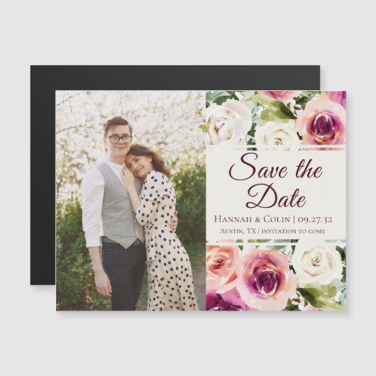 フローラエレガントピンク赤面パープル日付を保存 (正面/裏面)