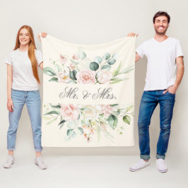 フローラエレガントピンク赤面水彩氏そしてミセス フリースブランケット