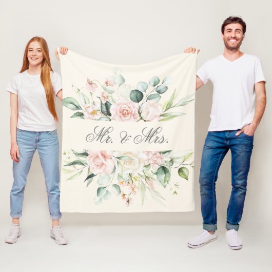 フローラエレガントピンク赤面水彩氏そしてミセス フリースブランケット (インサイチュ)