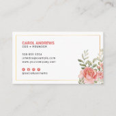 フローラエレガントピンク金ゴールドアクセント植物緑 名刺 (正面)