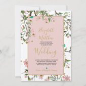 フローラエレガントピンク金ゴールドChinoiserie結婚ズ 招待状 (裏面)