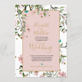 フローラエレガントピンク金ゴールドChinoiserie結婚ズ 招待状