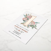 フローラエレガントピンク1歳の誕生日招待状 箔招待状 (回転した状態)