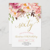 フローラエレガントピンク60誕生日女性 招待状 (正面/裏面)